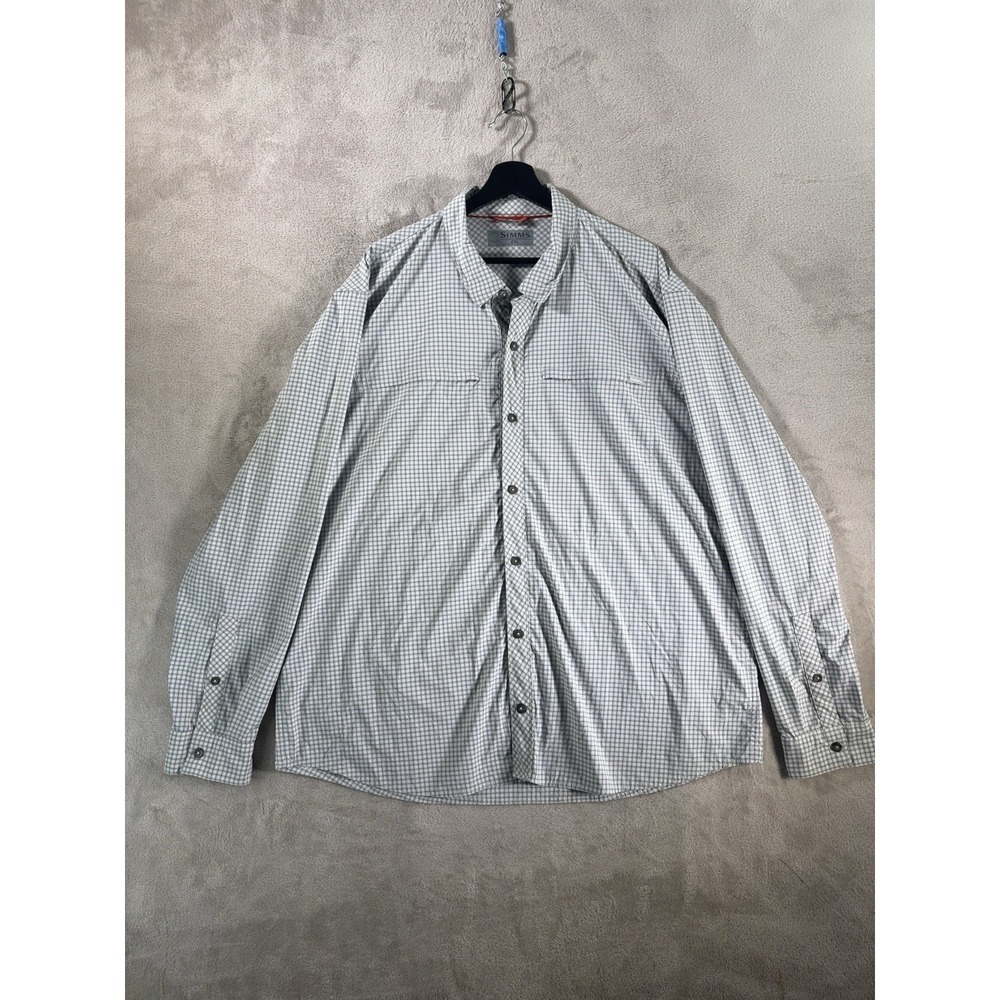 Simms Stone Cold Button Down Shirt Mens XXL Gray Plaid Insect Shield UPF Fishing